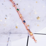 Rose Plated Square Pink Green CZ Women Bracelet Wedding Graduation Gift