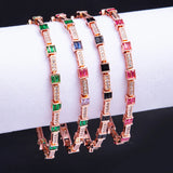 Rose Plated Square Pink Green CZ Women Bracelet Wedding Graduation Gift