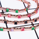 Rose Plated Square Pink Green CZ Women Bracelet Wedding Graduation Gift
