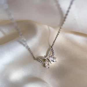 Rose Plating Zircon Butterfly Necklace 925 Sterling Silver Chain Jewelry