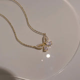 Rose Plating Zircon Butterfly Necklace 925 Sterling Silver Chain Jewelry