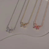 Rose Plating Zircon Butterfly Necklace 925 Sterling Silver Chain Jewelry