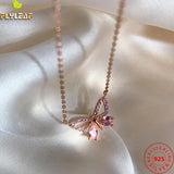 Rose Plating Zircon Butterfly Necklace 925 Sterling Silver Chain Jewelry
