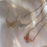 Rose Plating Zircon Butterfly Necklace 925 Sterling Silver Chain Jewelry