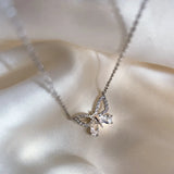 Rose Plating Zircon Butterfly Necklace 925 Sterling Silver Chain Jewelry