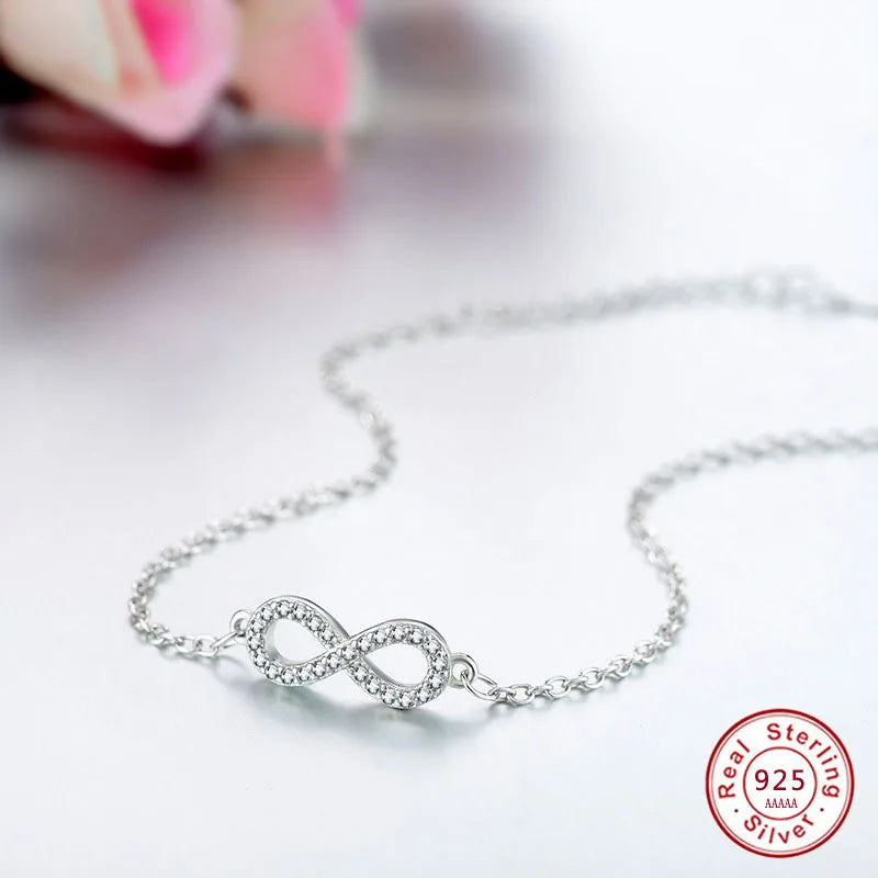 925 Silver Bowknot Zircon Infinity Bracelet for Women