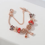 Rose Santa Claus Beads Bracelet with Snake Chain