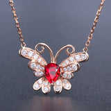 Rose Ruby Butterfly Pendant 925 Silver Gemstone Necklace For Women