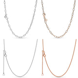 Rose Signature Sliding Clasp Link Chain 925 Silver Necklace