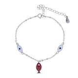 925 Sterling Silver Enamel Eye Fish Charm Bracelet for Women