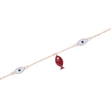 925 Sterling Silver Enamel Eye Fish Charm Bracelet for Women