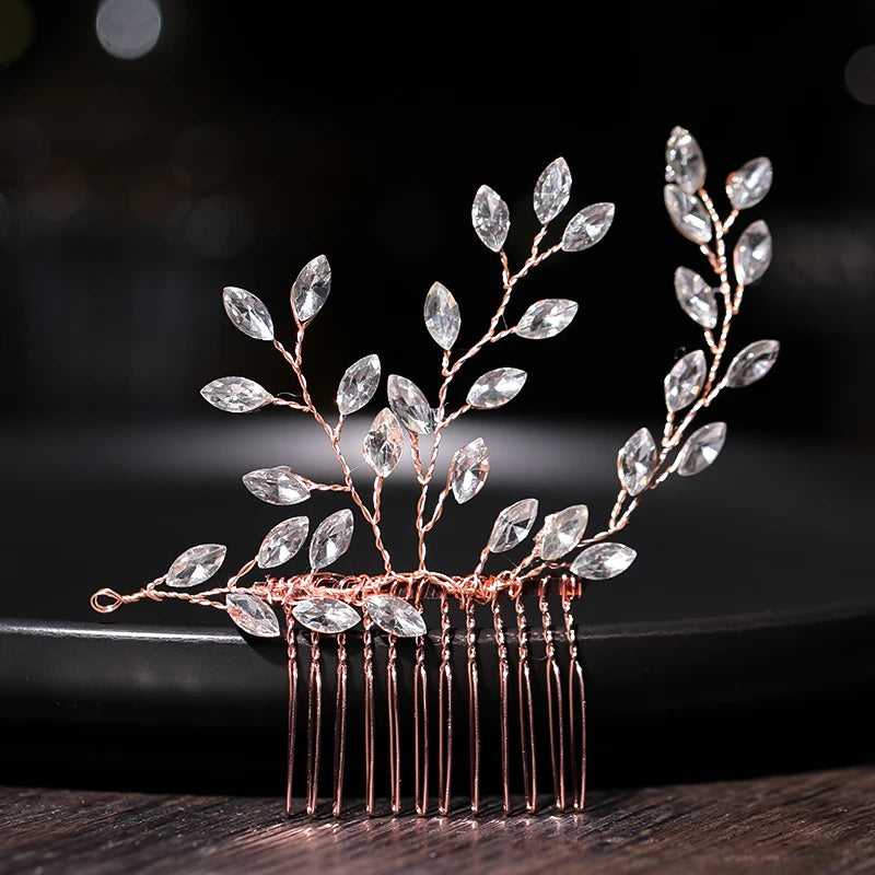 Rose Silver Tiara Hair Comb Bridal Crystal Wedding Accessories