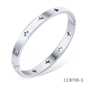 Rose Silver Cuff Bangle Star Women Jewelry Gift Bracelet Love Heart