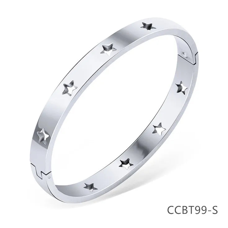 Rose Silver Cuff Bangle Star Women Jewelry Gift Bracelet Love Heart