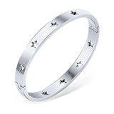 Rose Silver Cuff Bangle Star Women Jewelry Gift Bracelet Love Heart