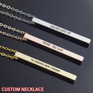 Custom Stainless Steel Square Bar Name Necklace