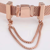 Rose & Silver Sparkling Safety Chain Clip Charm - 925 Sterling Silver Bead