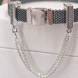 Rose & Silver Sparkling Safety Chain Clip Charm - 925 Sterling Silver Bead