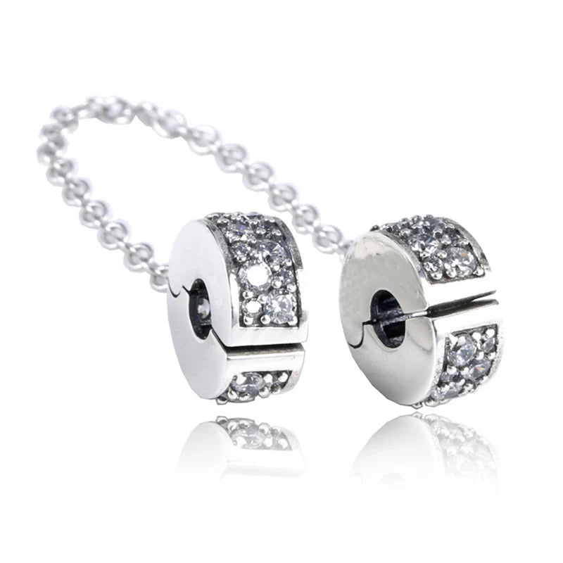 Rose & Silver Safety Chain Charm for 925 Silver Bracelets