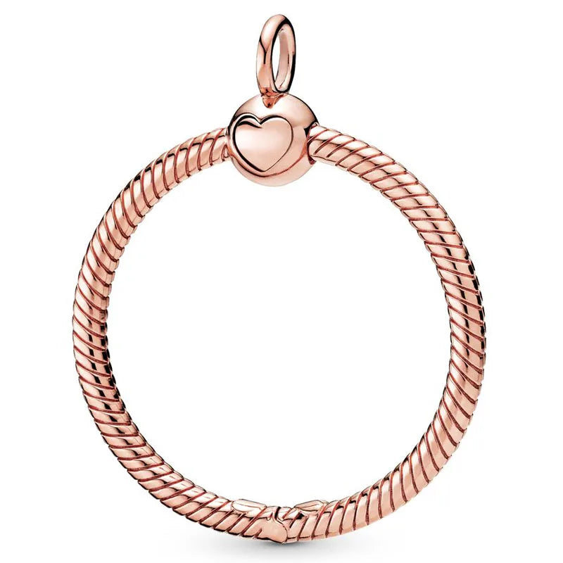 Rose & Silver O Pendant Beads 925 Silver Charms DIY Jewelry