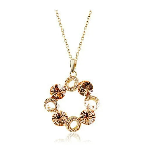 Rose Tone Brown Rhinestone Ferris Wheel Pendant Necklace