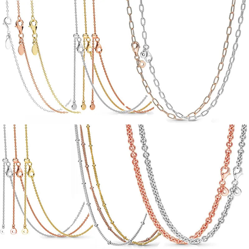 Vintage Silver Beaded Chain Necklace 925 Sterling Silver For Charm DIY Jewelry
