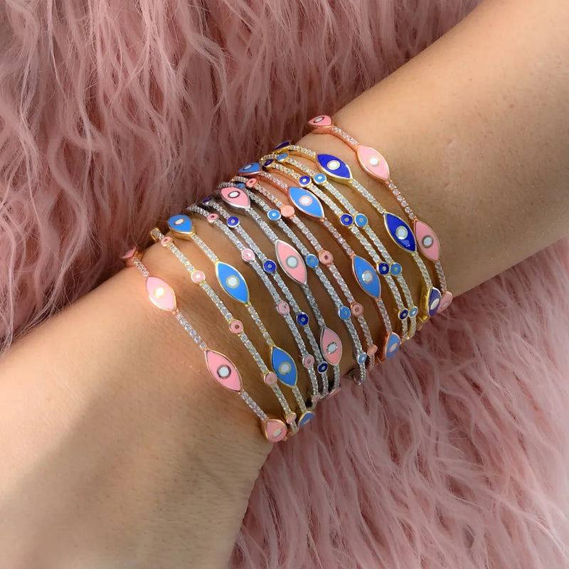 Rose Evil Eye Collection Open Bangle Cuff Bracelet