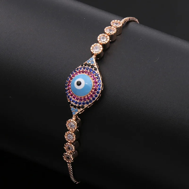 Rose CZ Hamsa Eye Bracelet Men Charm Enamel Bangles Bijoux