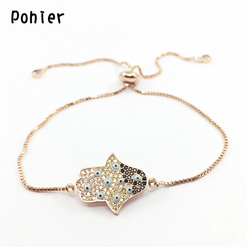 Colorful Evil Eye Hamsa Charms Bracelet for Women