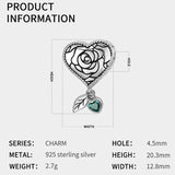 Rose Heart Flower Leaf Bead 925 Sterling Silver Charm