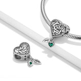 Rose Heart Flower Leaf Bead 925 Sterling Silver Charm