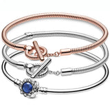 Rose Moments T-bar Snake Chain Bracelet 925 Sterling Silver Bead Charm Jewelry