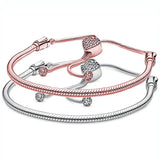 925 Silver Rose Moments Heart Clasp Snake Chain Slider Bracelet