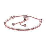 925 Silver Rose Moments Heart Clasp Snake Chain Slider Bracelet