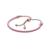 Rose Moments Pink Leather Slider Bracelet 925 Sterling Silver