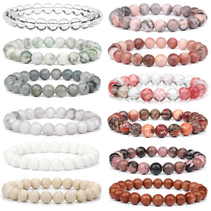 Rose Pink Beaded Bracelets Natural Stone Agates Beads Bracelets