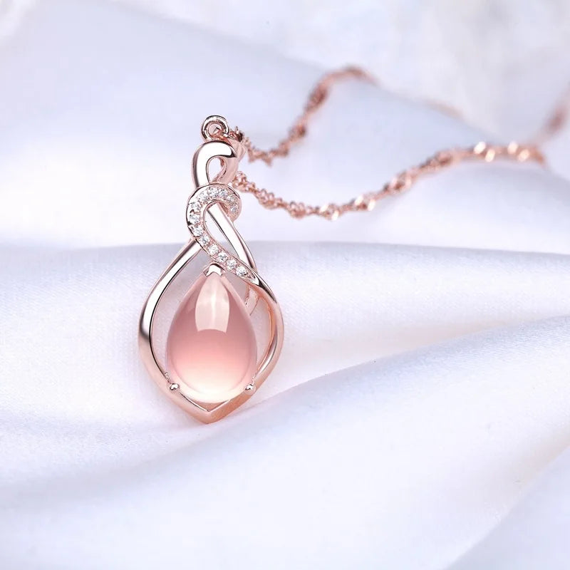 Rose Quartz 14K Rose Necklace Pendant Women Charm Anniversary Jewelry