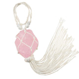 Rose Quartz Raw Stone Hanging Ornament with Tassels