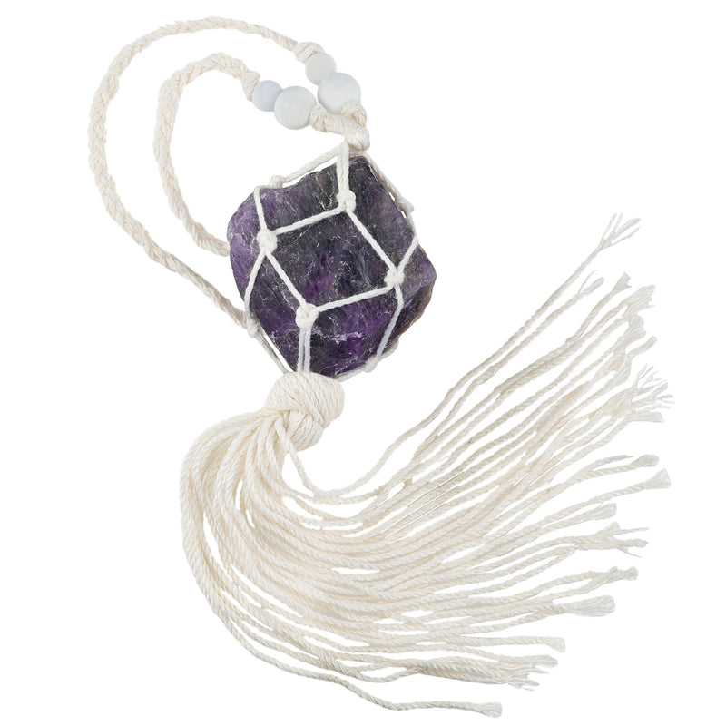 Rose Quartz Raw Stone Hanging Ornament with Tassels