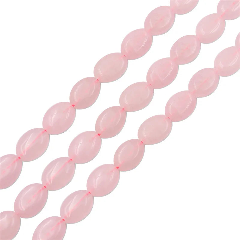 Rose Quartz Pink Crystal Beads Strand Oval Shape Natural Stone
