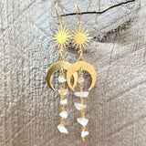 Rose Quartz Moon Earrings Sun Moon Raw Crystal Clear Quartz Witch