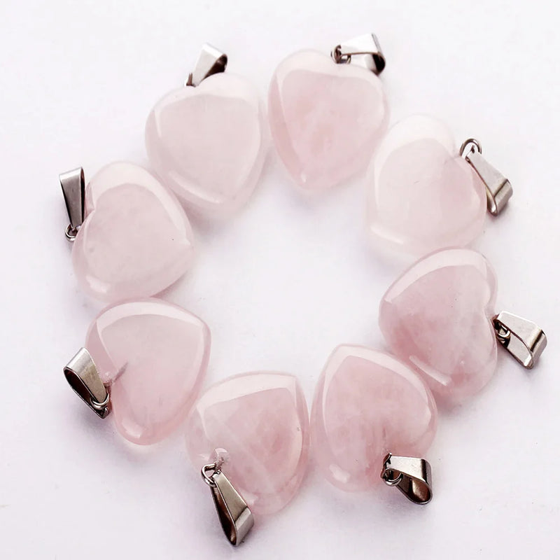 Rose Quartzs Crystal Necklace Heart Pendants Beads 20mm