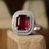 Red CZ Wedding Rings for Women Silver Jewelry Bridal Rings