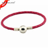 Rose Red Double Woman Round Clasp Leather Bracelet Fits Charms & Beads