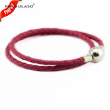 Rose Red Double Woman Round Clasp Leather Bracelet Fits Charms & Beads