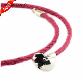 Rose Red Double Woman Round Clasp Leather Bracelet Fits Charms & Beads