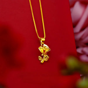 24k Yellow Plated Rose Pendant Necklace for Women