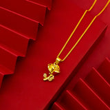 24k Yellow Plated Rose Pendant Necklace for Women