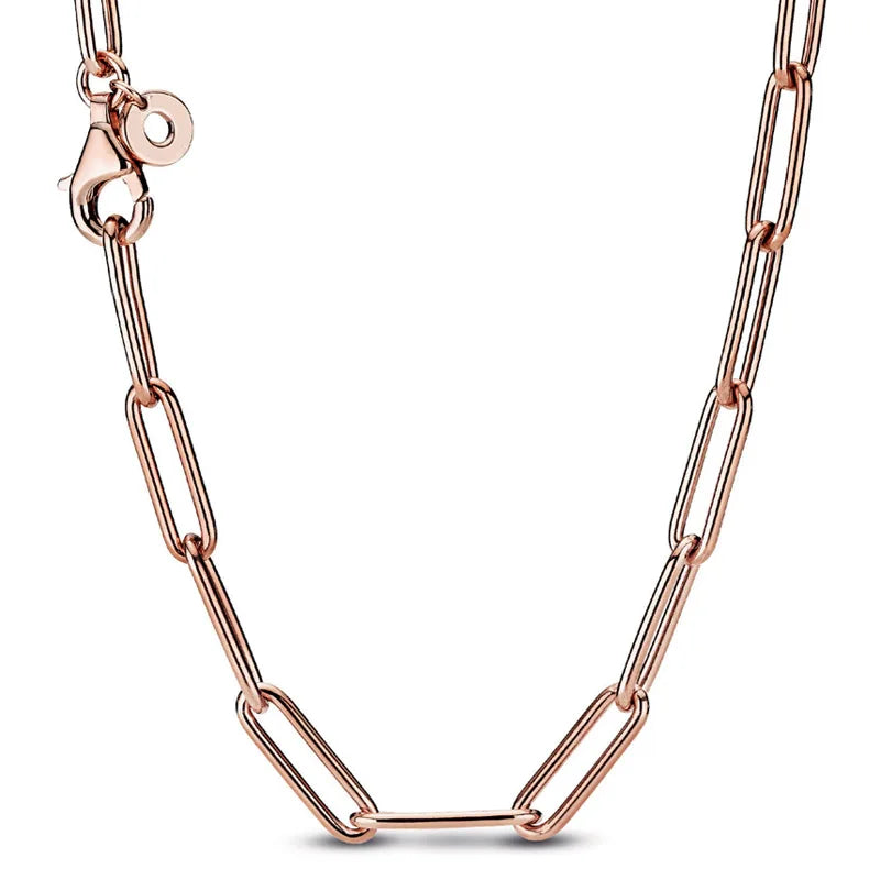 Rose & Silver Long Link Cable Chain 925 Sterling Silver Necklace