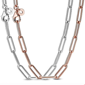 Rose & Silver Long Link Cable Chain 925 Sterling Silver Necklace